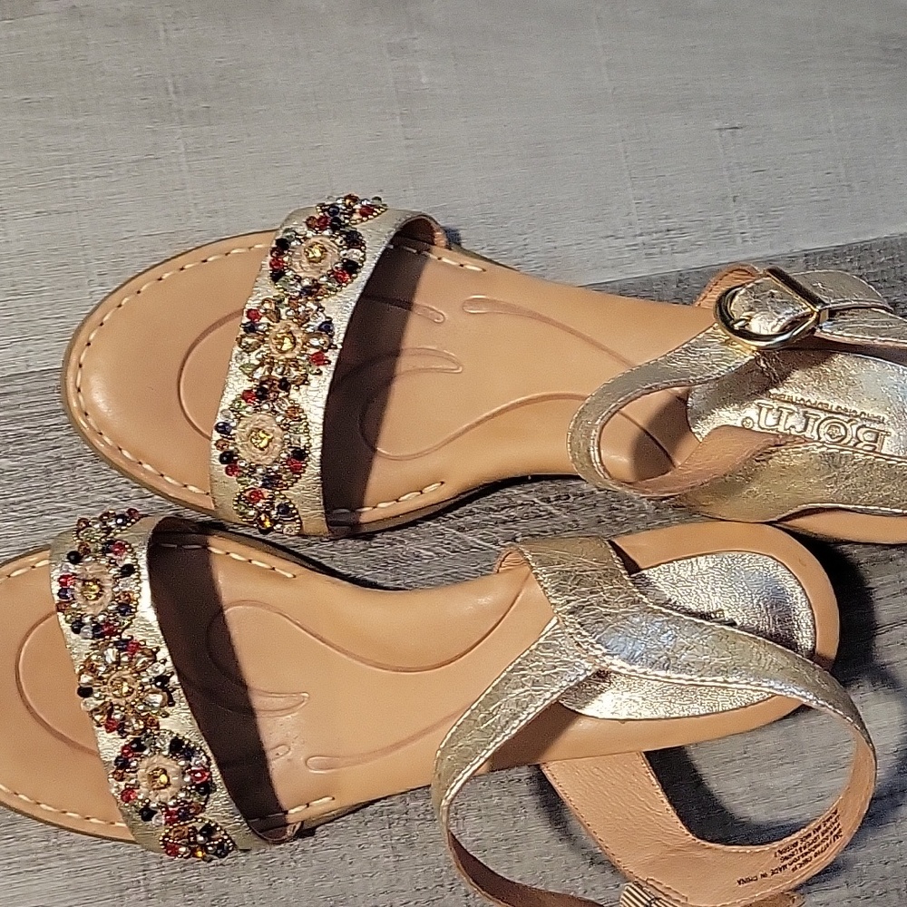 Born Medan metallic gold leather and beaded sandals